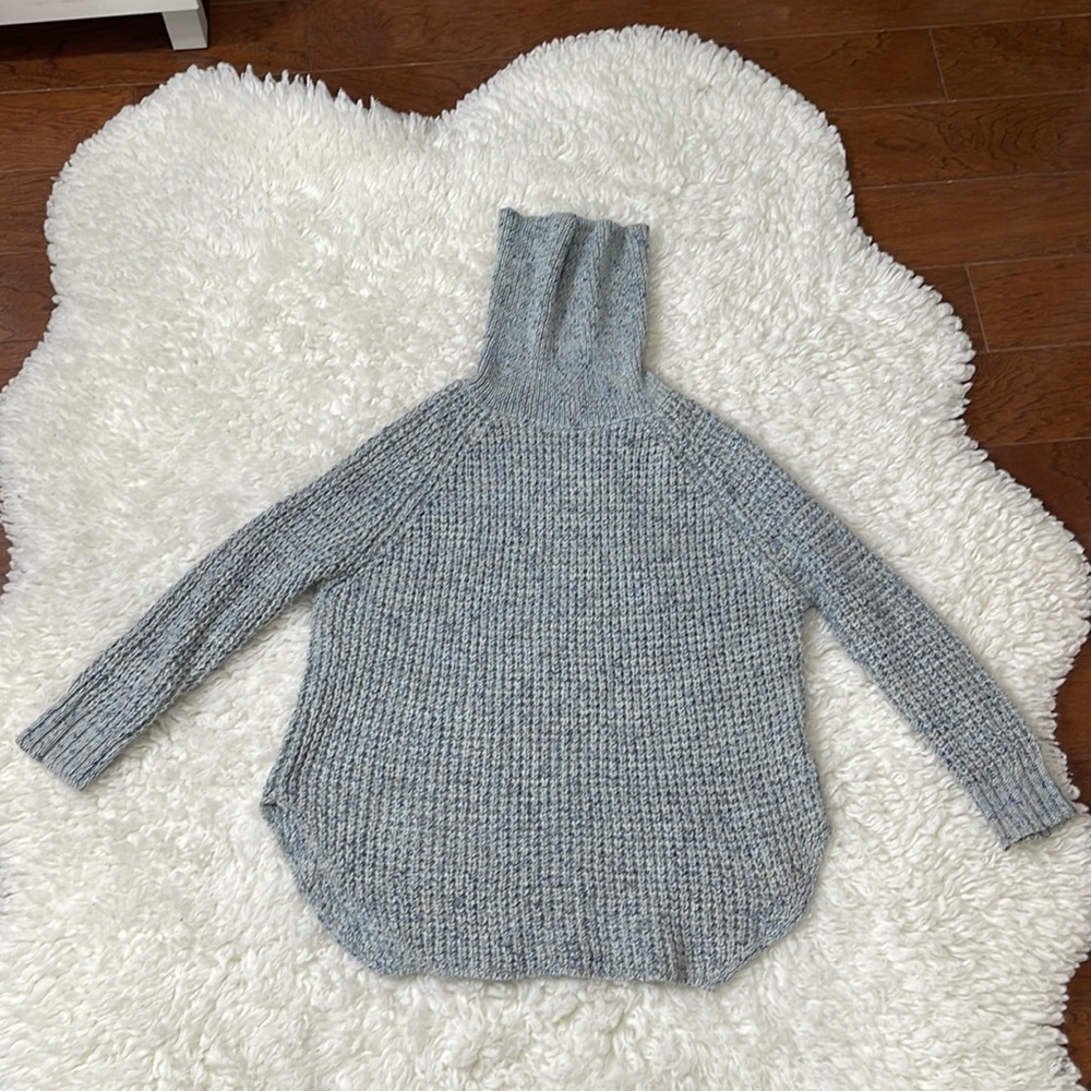 Free People Bluish Gray Turtle Neck Knitted Oversize Sweater
